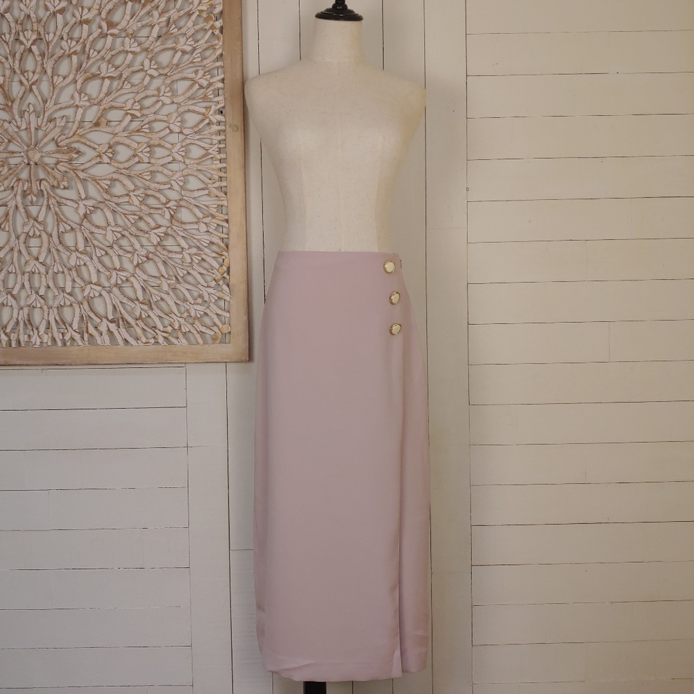 EXPRESS Petal Pink High Waisted Side Button Wrap Midi Skirt Size 4